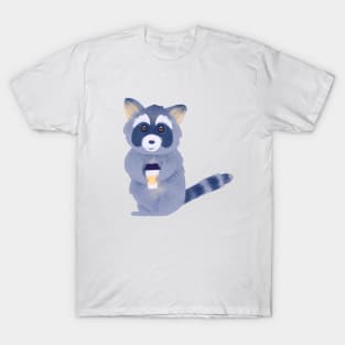 Raccoon with coffee, (he needs his coffee) T-Shirt